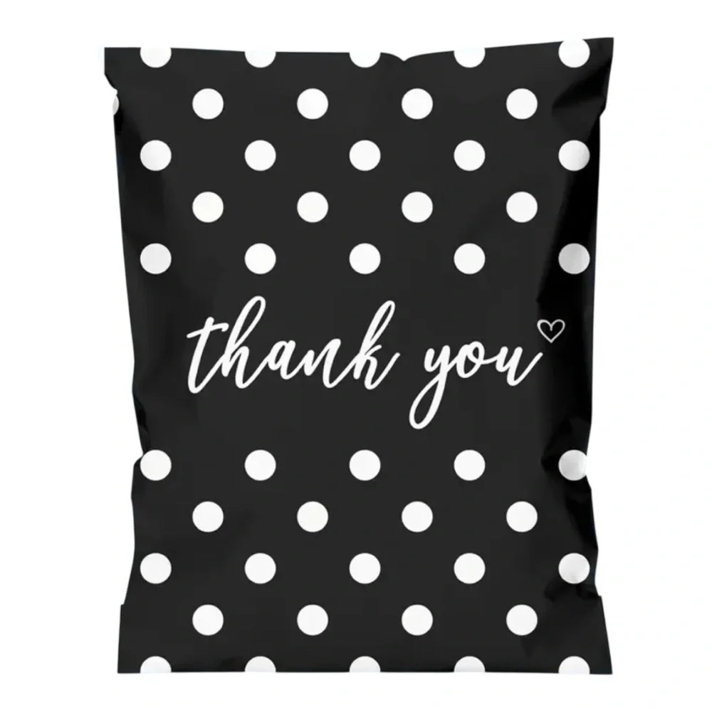 PRICE IS FIRM - Set of 10 Polka Dot Black White ‘Thank You’ 10 x 13 Poly Mailers - Picture 1 of 2
